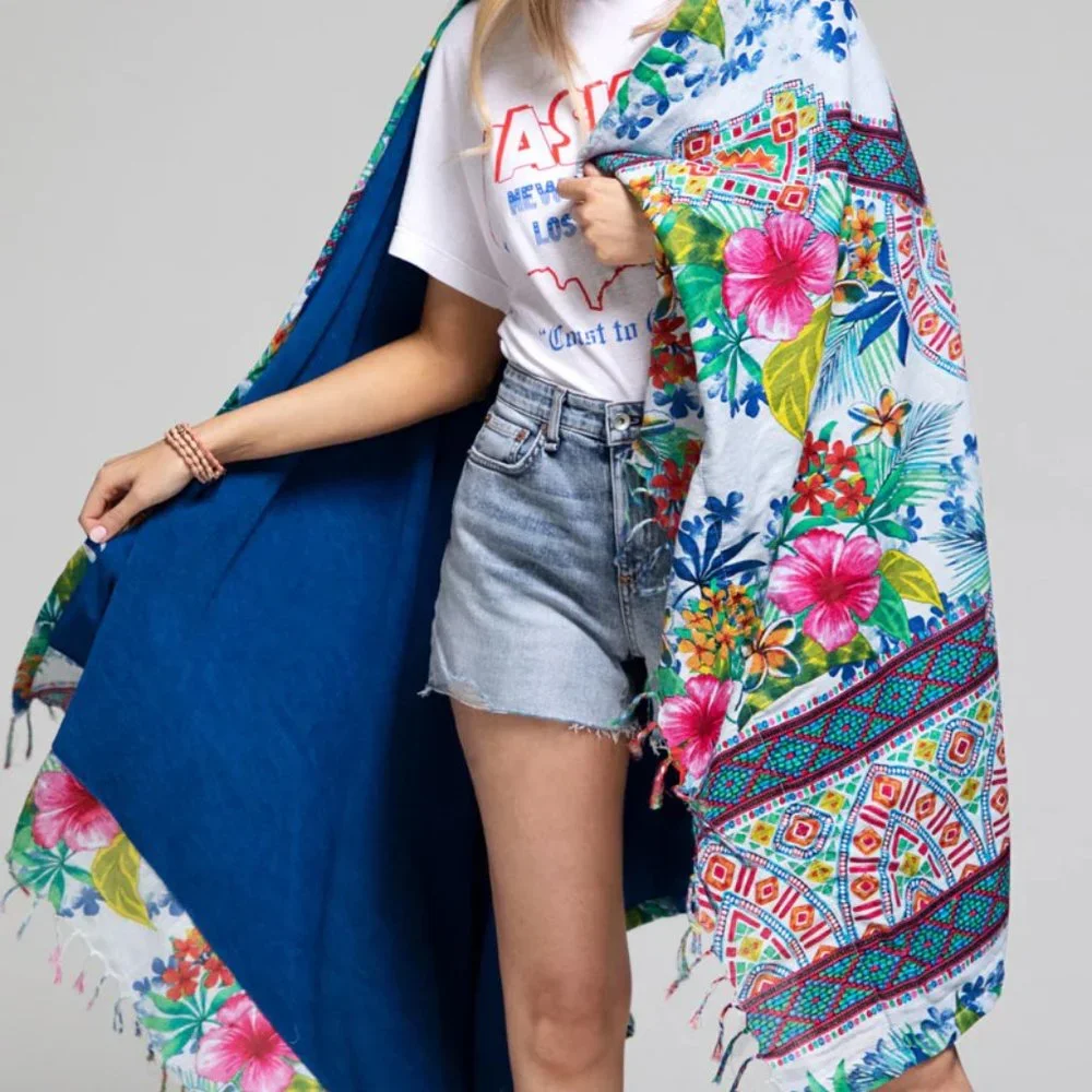 Luxury Hawaiian Floral Evil Eye Print Beach Throw Towel
